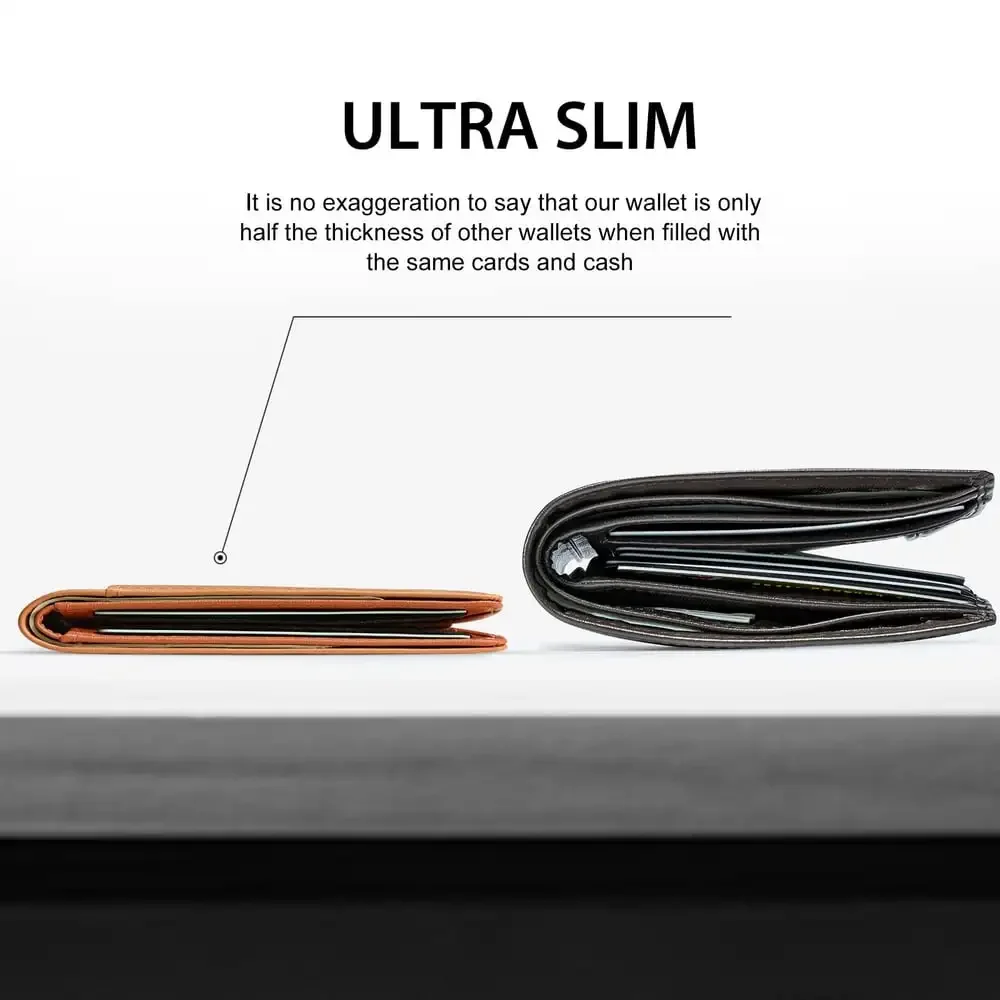 Men's Slim Leather RFID Blocking Wallet - Minimalist Carbon Fiber Bifold