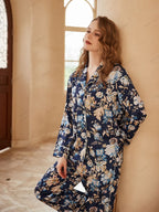 Begonia Flower Print Long-Sleeve Pajama Loungewear Set