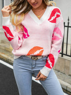 Lips of Love  V-Neck Knit Pullover Sweater