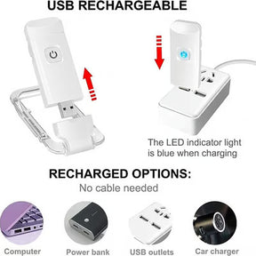 USB Rechargeable Book LED Light with Clip for Reading in Bed