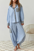 Sky Blue Loose Splice Pajama Set