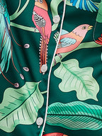 Green Parrot Print Silk Pajama Set