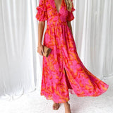 Alva - Elegant V-neck Puff Sleeve Maxi Dress