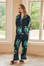 Octopus Print Long-Sleeve Pajama Loungewear Set