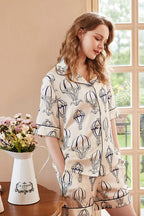 Hot Air Balloon Print Pajama Set - White