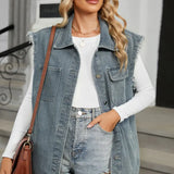 Washed Loose-Fit Denim Vest Cardigan
