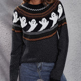Halloween Ghost Retro Polka Dot Long Sleeve Sweater