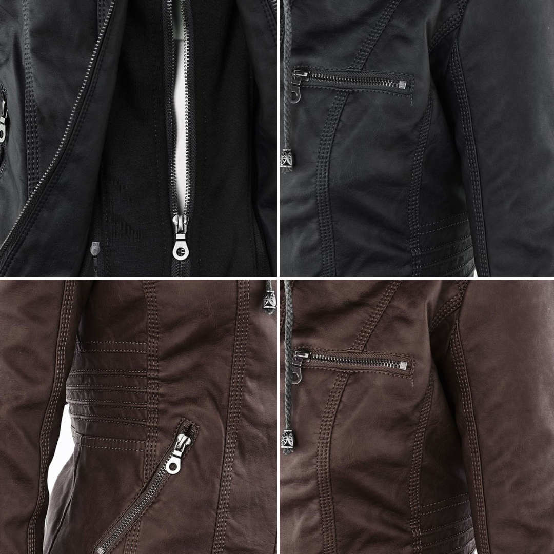 Pia | Moderne Lederjacke mit Kapuze