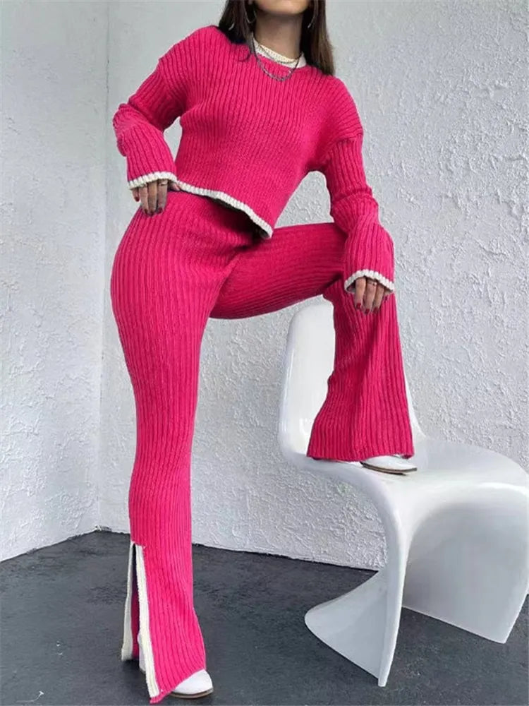 Autumn Winter 2‑Piece Knitted Tracksuit | Cozy Chic from Day to Night