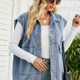 Trendy Sleeveless Denim Vest