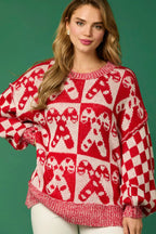 Candy Cane Christmas Needles & Gingerbread Man Knit Sweater