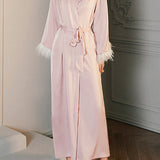 Feather Satin Kimono Robe