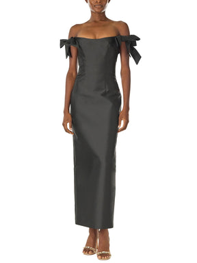Bow Sleeve Off-Shoulder Midi Dress – Sleek, Feminine Elegance
