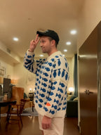 Blue Fish Pattern Knit Sweater