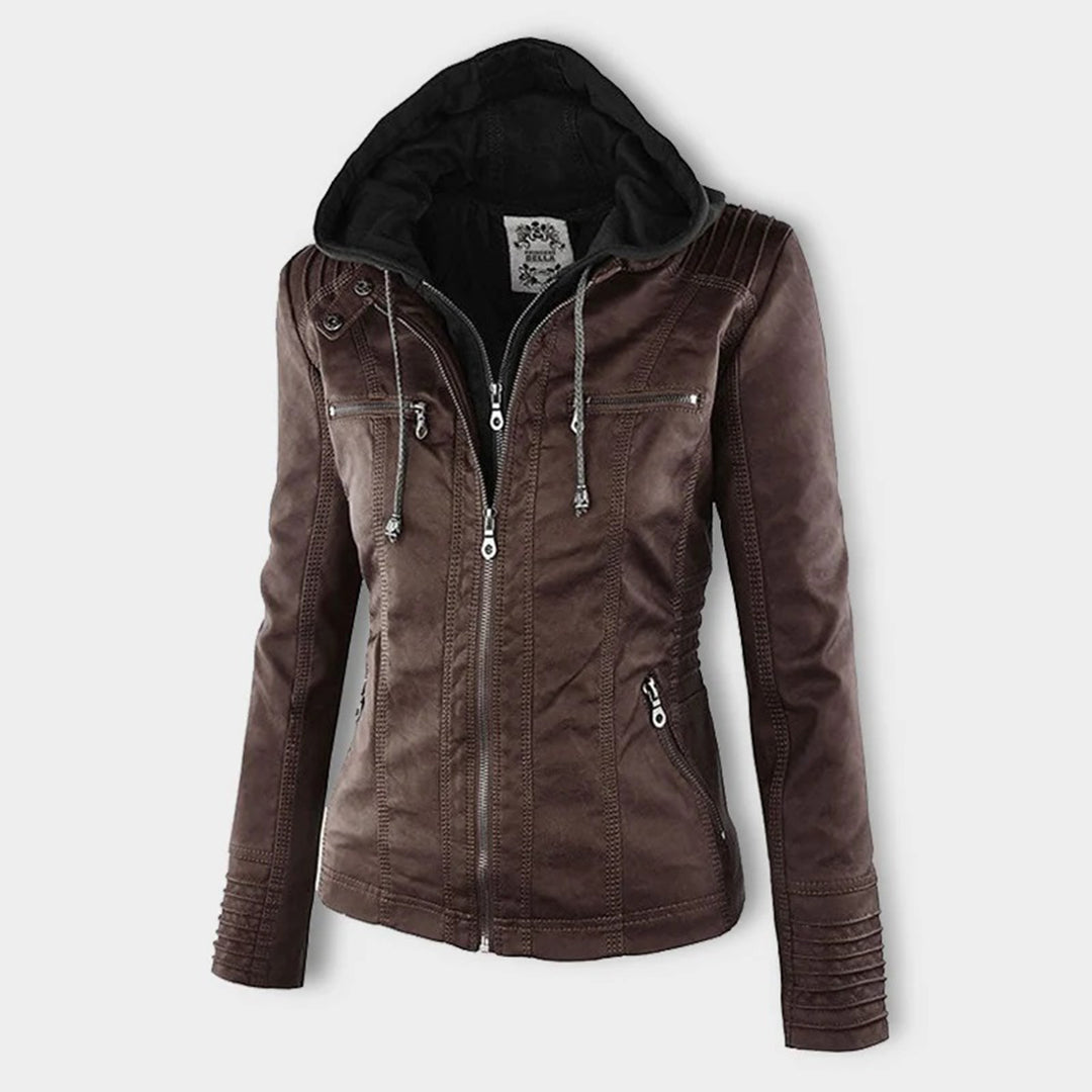 Pia | Moderne Lederjacke mit Kapuze