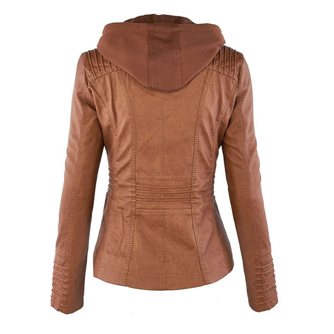 Pia | Moderne Lederjacke mit Kapuze