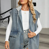 Washed Loose Pocket Hooded Denim Vest