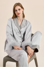 Feather Trim Red Pyjamas Set