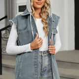 Washed Loose-Fit Hooded Denim Vest
