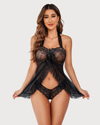Lace Babydoll Open Front Halter Nighty