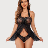 Lace Babydoll Open Front Halter Nighty