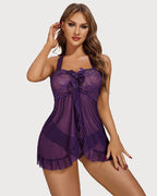 Lace Babydoll Open Front Halter Nighty