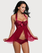 Lace Babydoll Open Front Halter Nighty