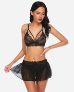 3 Piece Sets Lace Bralette, Skirt with Panty