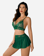 3 Piece Sets Lace Bralette, Skirt with Panty