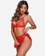 3 Piece Sets Lace Bralette, Skirt with Panty