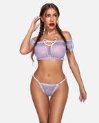 Floral Mesh Ruffle Lingerie Set