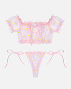 Floral Mesh Ruffle Lingerie Set