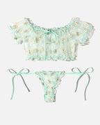 Floral Mesh Ruffle Lingerie Set