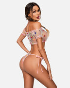 Floral Mesh Ruffle Lingerie Set