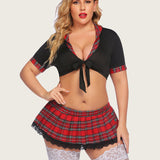 Plus Size Lingerie with Tie Top and Mini Skirt