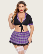 Plus Size Lingerie with Tie Top and Mini Skirt
