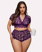 Plus Size Floral Lace Trim Set
