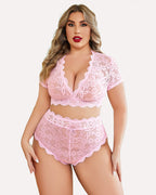 Plus Size Floral Lace Trim Set