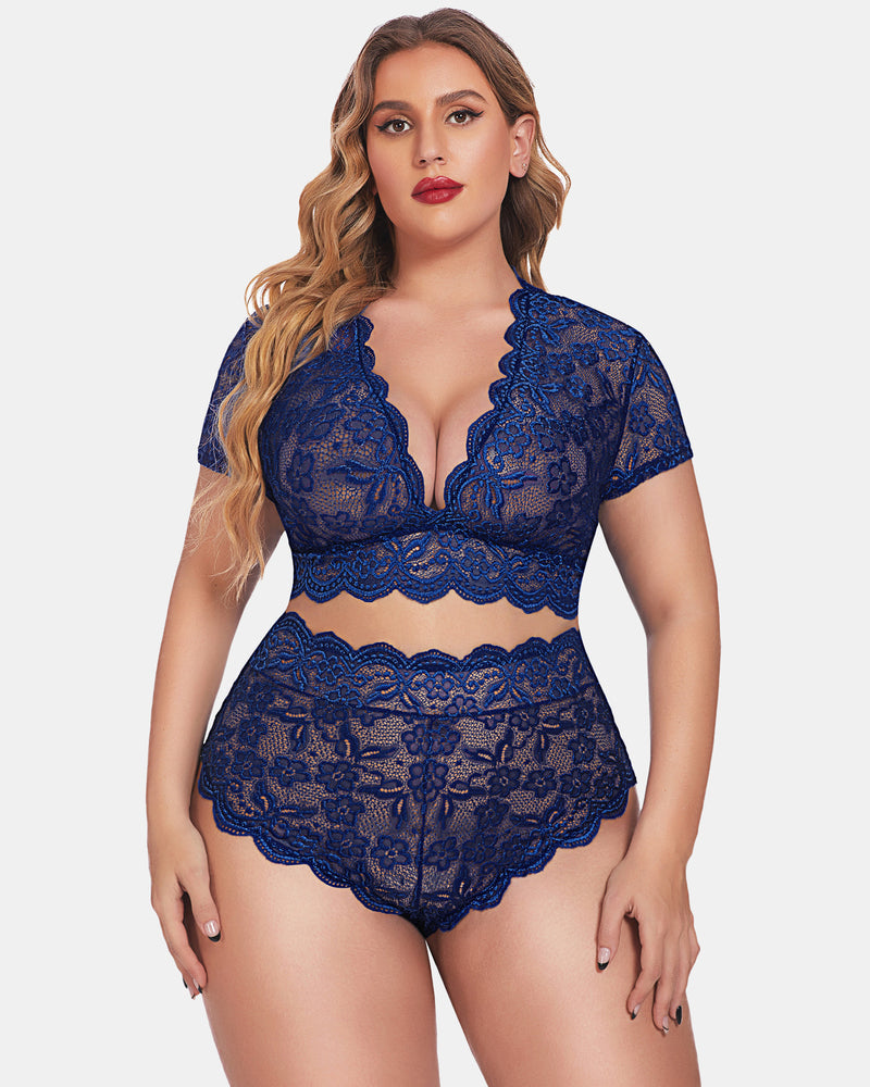Plus Size Floral Lace Trim Set