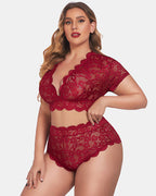Plus Size Floral Lace Trim Set