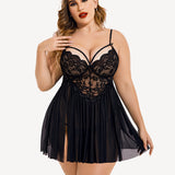 Plus Size V Neck Mesh Side Slit Babydolls