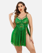 Plus Size V Neck Mesh Side Slit Babydolls