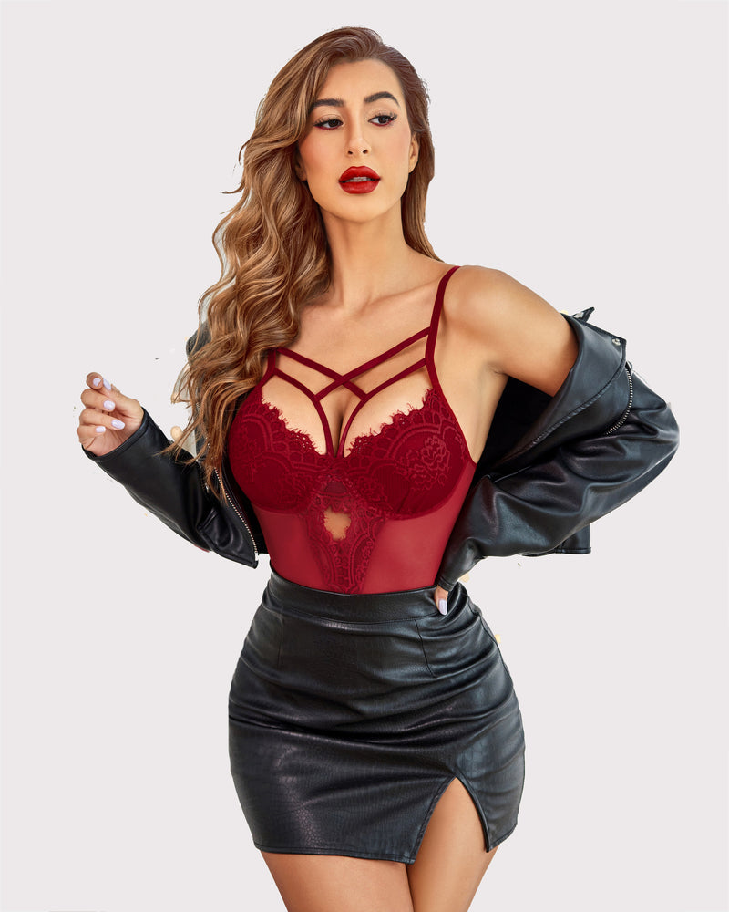 Floral Lace Crotchless Bodysuit