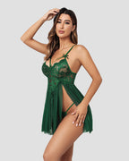 V Neck Strap Mesh Side Slit Nighty