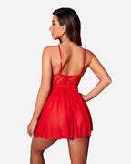 V Neck Strap Mesh Side Slit Nighty