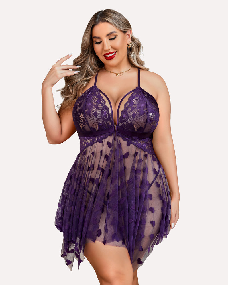 Plus Size Lace Front Slit Nightdress