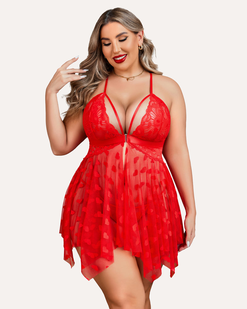 Plus Size Lace Front Slit Nightdress