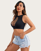 Fishnet Top Cut Out Crop Tank Top