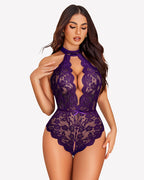 Halter Lace Bodysuit V Neck Teddy