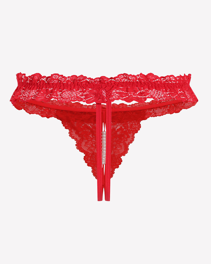 Lace Low Waist Thongs with Pearls Ball
